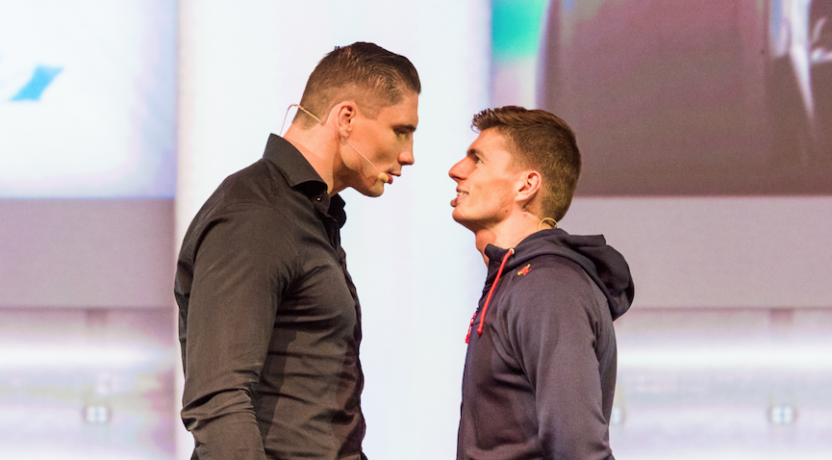 Rico Verhoeven en Max Verstappen in een staredown