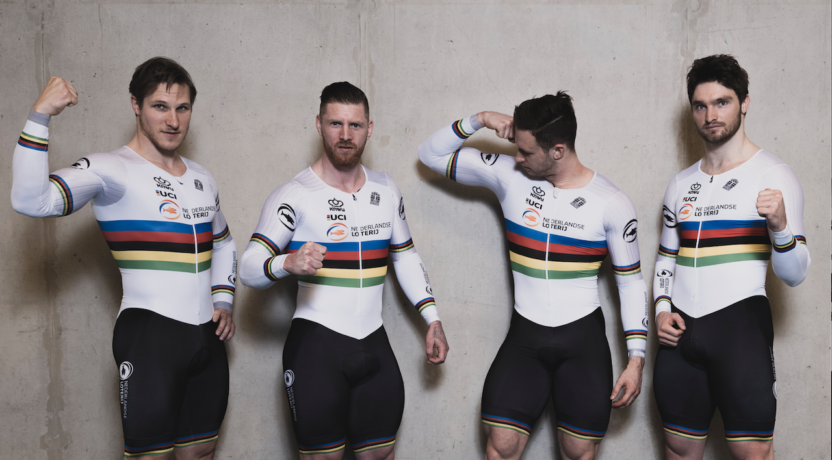 De baanwielrenners: Roy van den Berg, Matthijs Büchli, Jeffrey Hoogland en Harrie Lavreysen